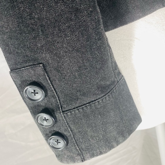 Ann Taylor LOFT Cropped Open Front Denim Jacket Black Fitted Detailed Size 8 EUC - Picture 4 of 12